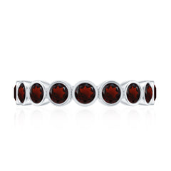Certified Real Garnet Half Eternity Ring in Bezel Setting