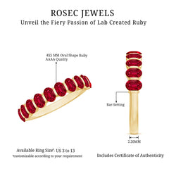 Oval Cut Created Ruby Half Eternity Ring in Bar Setting