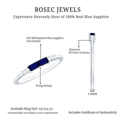 0.25 CT Baguette Shape Blue Sapphire Stackable Ring with Diamond