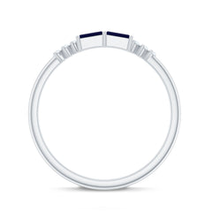 0.25 CT Baguette Shape Blue Sapphire Stackable Ring with Diamond