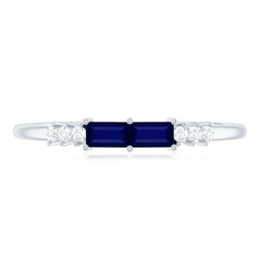 0.25 CT Baguette Shape Blue Sapphire Stackable Ring with Diamond