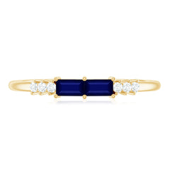 0.25 CT Baguette Shape Blue Sapphire Stackable Ring with Diamond