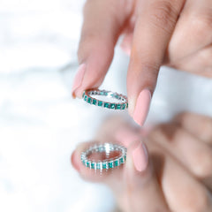 Simple Lab Created Emerald Eternity Wedding Band Ring