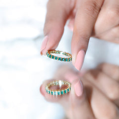 Simple Lab Created Emerald Eternity Wedding Band Ring
