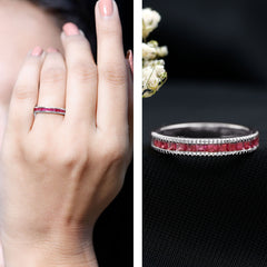 Natural Princess Cut Ruby Half Eternity Ring in Channel Set