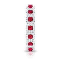 1.75 CT Princess Cut Created Ruby Wedding Band Ring with Diamond Accent