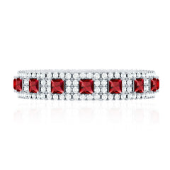 1.75 CT Princess Cut Created Ruby Wedding Band Ring with Diamond Accent