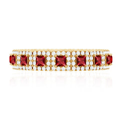 1.75 CT Princess Cut Created Ruby Wedding Band Ring with Diamond Accent