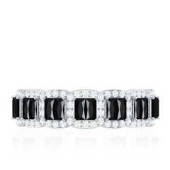 Created Black Diamond and Moissanite Half Eternity Band Ring