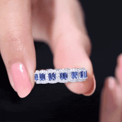 Certified Lab Grown Blue Sapphire Eternity Wedding Band with Moissanite