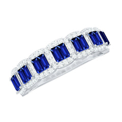 Certified Lab Grown Blue Sapphire Eternity Wedding Band with Moissanite