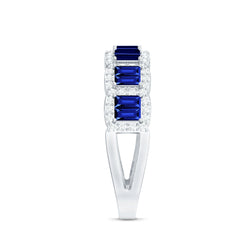 Certified Lab Grown Blue Sapphire Eternity Wedding Band with Moissanite