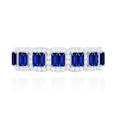 Certified Lab Grown Blue Sapphire Eternity Wedding Band with Moissanite