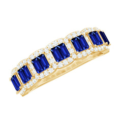 Certified Lab Grown Blue Sapphire Eternity Wedding Band with Moissanite