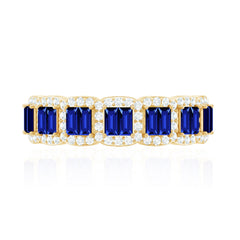 Certified Lab Grown Blue Sapphire Eternity Wedding Band with Moissanite