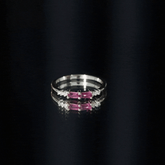 Natural Baguette Ruby 2 Stone Promise Ring with Diamond