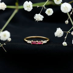 Natural Baguette Ruby 2 Stone Promise Ring with Diamond