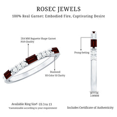 Natural Baguette Garnet Diamond Half Eternity Ring in East West Style