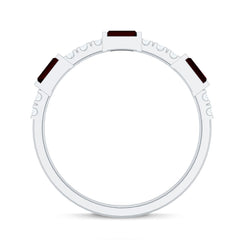 Natural Baguette Garnet Diamond Half Eternity Ring in East West Style
