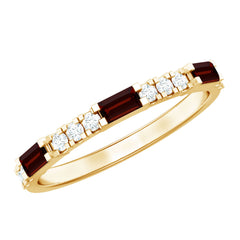 Natural Baguette Garnet Diamond Half Eternity Ring in East West Style
