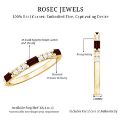 Natural Baguette Garnet Diamond Half Eternity Ring in East West Style
