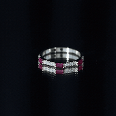 3/4 CT Baguette Cut Lab Grown Ruby Stackable Ring with Diamond