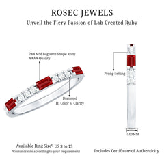 3/4 CT Baguette Cut Lab Grown Ruby Stackable Ring with Diamond