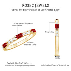 3/4 CT Baguette Cut Lab Grown Ruby Stackable Ring with Diamond
