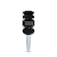 Oval and Emerald Cut Black Onyx Half Eternity Wedding Band