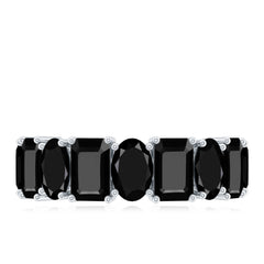Oval and Emerald Cut Black Onyx Half Eternity Wedding Band
