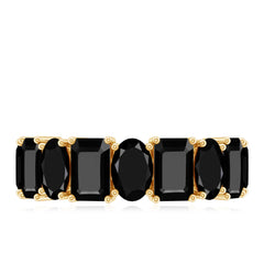 Oval and Emerald Cut Black Onyx Half Eternity Wedding Band