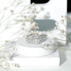 Certified Moissanite Flower Wedding Band for Women