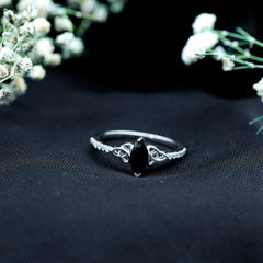 Genuine Black Onyx and Diamond Celtic Design Engagement Ring