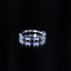 Lab Grown Blue Sapphire Baguette Eternity Ring with Moissanite