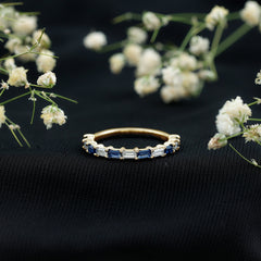 Lab Grown Blue Sapphire Baguette Eternity Ring with Moissanite