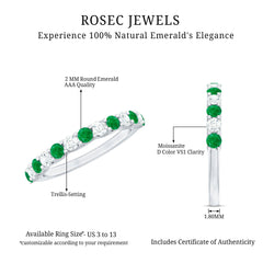 Trellis Set Round Emerald and Moissanite Half Eternity Ring