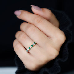 Trellis Set Round Emerald and Moissanite Half Eternity Ring