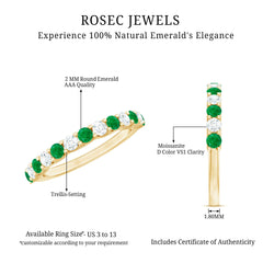 Trellis Set Round Emerald and Moissanite Half Eternity Ring
