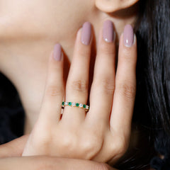 Trellis Set Round Emerald and Moissanite Half Eternity Ring