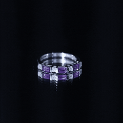 Bar Set Amethyst and Lab Diamond Anniversary Band Ring