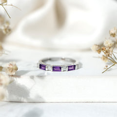 Bar Set Amethyst and Lab Diamond Anniversary Band Ring