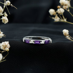 Bar Set Amethyst and Lab Diamond Anniversary Band Ring
