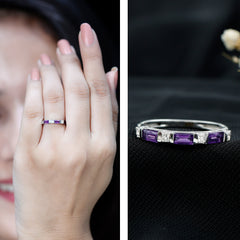 Bar Set Amethyst and Lab Diamond Anniversary Band Ring