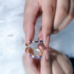 Bar Set Amethyst and Lab Diamond Anniversary Band Ring