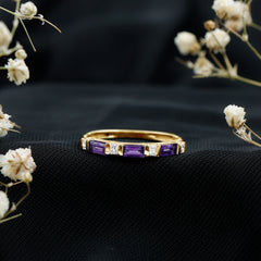 Bar Set Amethyst and Lab Diamond Anniversary Band Ring