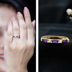 Bar Set Amethyst and Lab Diamond Anniversary Band Ring