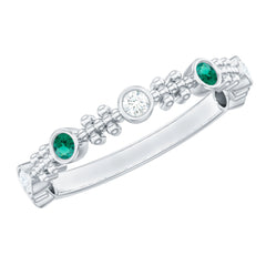 Lab Grown Emerald Diamond Half Eternity Ring with Beaded Detailing