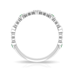 Lab Grown Emerald Diamond Half Eternity Ring with Beaded Detailing