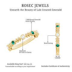 Lab Grown Emerald Diamond Half Eternity Ring with Beaded Detailing