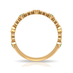 Lab Grown Emerald Diamond Half Eternity Ring with Beaded Detailing